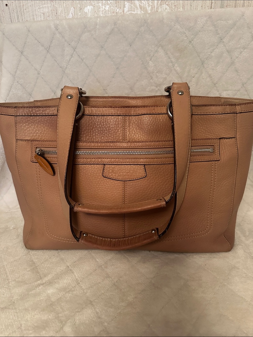 Coach Pebble Leather Large Tote in Tan